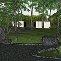 Scenic Park Landscape With Tall Trees Sunlight Filtering Through Leaves Pond And Rocks Reflections