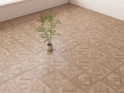 Patterned Wooden Flooring With Natural Wood Tone In Indoor Space And Potted Plant 3d model