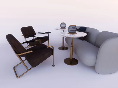 Modern Public Chairs With Metal Frame And Round Marble Coffee Table 3d model