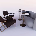 Modern Public Chairs With Metal Frame And Round Marble Coffee Table