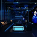 Modern KTV Room Interior With Blue Lighting Sofas Table And Large Screen Singer 3d model