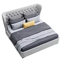 Modern Gray Upholstered Double Bed With Multiple Pillows And Cozy Bedding 3d model