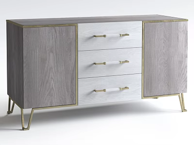 Modern Light Gray Wood Console Sideboard With Gold Metal Frame Legs And Handles 3d model