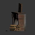 Classic Wooden Fireplace Interior With Decorative Painting And Firewood Stack