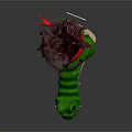Green Cartoon Figure With Red Hair White Body And Fierce Expression On Dark Background