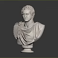 White Marble Classical Bust Sculpture With Curly Hair Drapery And Round Base On Dark Background