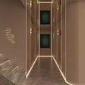 Hotel Lobby Interior With Circular Ceiling Curved Sofa Floor Lamp Marble Floor And Staircase