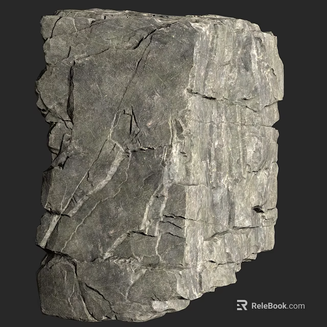 Rural Natural Landscape Featuring Layered Cracked Grayish Black Rock Surface 3d model