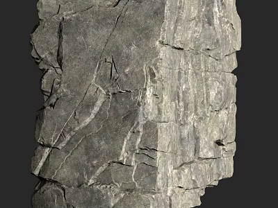 Rural Natural Landscape Featuring Layered Cracked Grayish Black Rock Surface 3d model