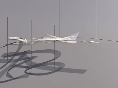 Modern Abstract Chandelier With Sleek Metallic Design And Artistic Shadow Effects 3d model