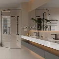 Modern Bathroom Interior Design With Bathtub Glass Shower Cabin And White Tiles Mirror