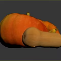 Fresh Orange Pumpkin Fruit Display With Other Gourds On Dark Background