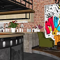 Modern Digital Store Interior With Industrial Brick Wall Display Shelves And Green Plants