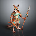 Aboriginal Style Kangaroo With Colorful Tribal Patterns Holding Spear And Staff