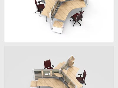 Modern Modular Office Desk With Wooden Top Partition And Ergonomic Chairs 3d model