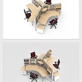 Modern Modular Office Desk With Wooden Top Partition And Ergonomic Chairs