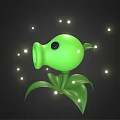Cartoon Scene Featuring Green Plant With Glowing Lights Around And Dark Background And Leafy Stems