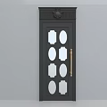 Elegant Black Swing Door With Decorative Top Glass Panels And Gold Handle Design