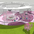 Children's Play Area With White Metal Structure Colorful Purple Pink Floor And Green Lawn