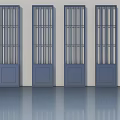 Four Blue Swing Doors With Vertical Grilles And Solid Lower Panels In Interior 3d model