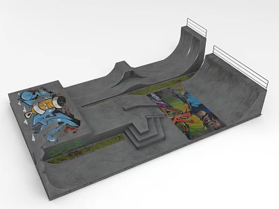 Urban Skatepark Design With Concrete Ramps Stairs And Colorful Graffiti Art 3d model