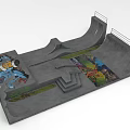 Urban Skatepark Design With Concrete Ramps Stairs And Colorful Graffiti Art