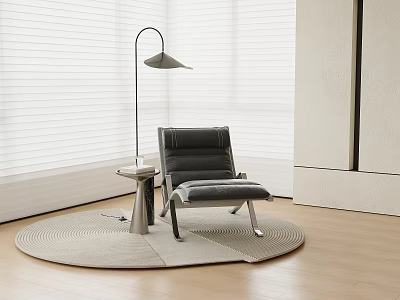 Modern Accent Chair With Floor Lamp Side Table And Round Rug On Wooden Floor 3d model