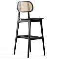 Modern Black Bar Stool With Woven Backrest And Wooden Frame Design