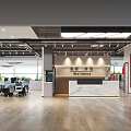 Modern Office Reception Desk With Marble Countertop Wooden Floor And Ceiling Lighting