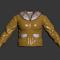 Yellow Winter Jacket with Brown Faux Fur Collar and Two Patch Pockets Design 3d model