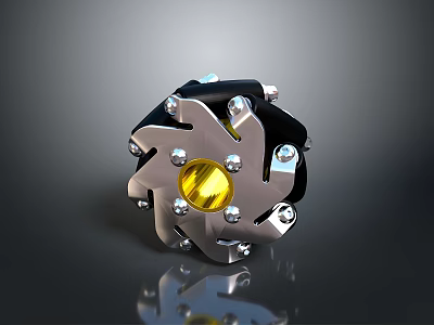 High Quality Hardware Tools Metal Component With Bolt Fastened Yellow Central Part For Mechanical Use 3d model