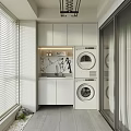 Modern White Balcony Cabinet With Washing Machine Dryer Blinds And Storage Space