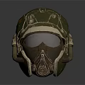Green Military Style Helmet With Metallic Face Shield And Vintage Design