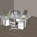 Modern White Office Desk With Multiple Monitors Office Chair And Potted Plant