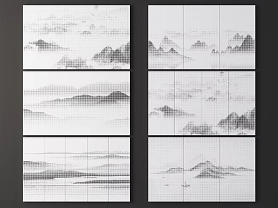 Chinese Landscape Pattern Wall Panels For Traditional Interior Decoration Design 3d model