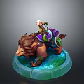 Warrior Character Riding Armored Lion Like Creature With Purple Saddle On Glowing Stone Base