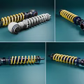 Industrial Equipment Shock Absorbers With Yellow Springs Metal Components And Multi Angle Views