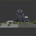 Ancient Architecture with Multi Tiered Towers Curved Eaves Surrounded by Lush Greenery and Garden Paths