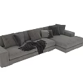 Modern Gray Sectional Sofa Set With Decorative Pillows And Throw Blanket 3d model