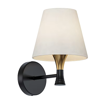 Modern Wall Sconce With White Lampshade Black Base And Golden Accent 3d model