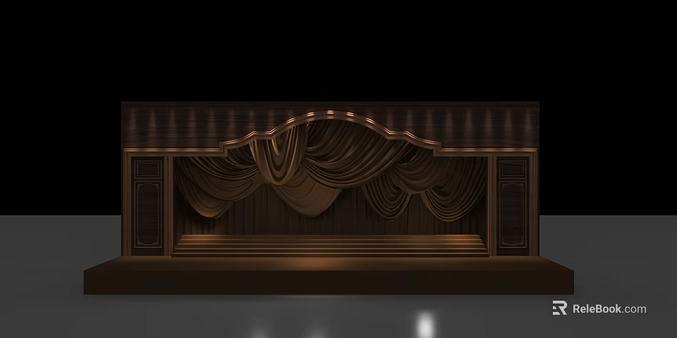 Classic Stage Design With Wooden Backdrop Brown Curtains And Decorative Elements 3d model