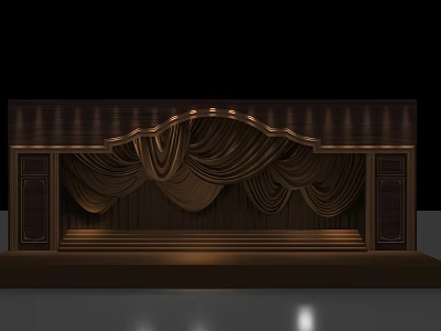 Classic Stage Design With Wooden Backdrop Brown Curtains And Decorative Elements 3d model