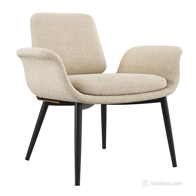 Modern Beige Fabric Single Sofa With Comfortable Armrest And Black Legs 3d model 