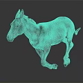 Gray Donkey Sculpture in Standing Posture with Shiny Surface on Dark Background and Clear Reflection