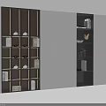 Modern Sleek Wine Cabinet Design With Multiple Shelves LED Lighting And Decorative Items