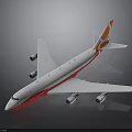 Red and White Aerospace Spacecraft Model With Four Engines Large Wings and Orange Tail