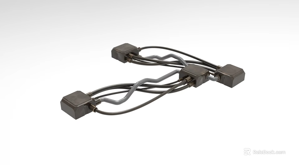 Durable Industrial Equipment Components With Connected Cables And Square Modules 3d model 