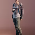 Man Holding Coffee Cup in Gray Hoodie White T-Shirt and Green Pants Against Pink Background
