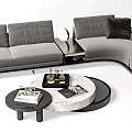 Modern Gray Sectional Sofa With Round Coffee Table And Decorative Cushions 3d model