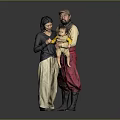 Family Group Portrait With Adult Man Woman And Baby Standing In Studio